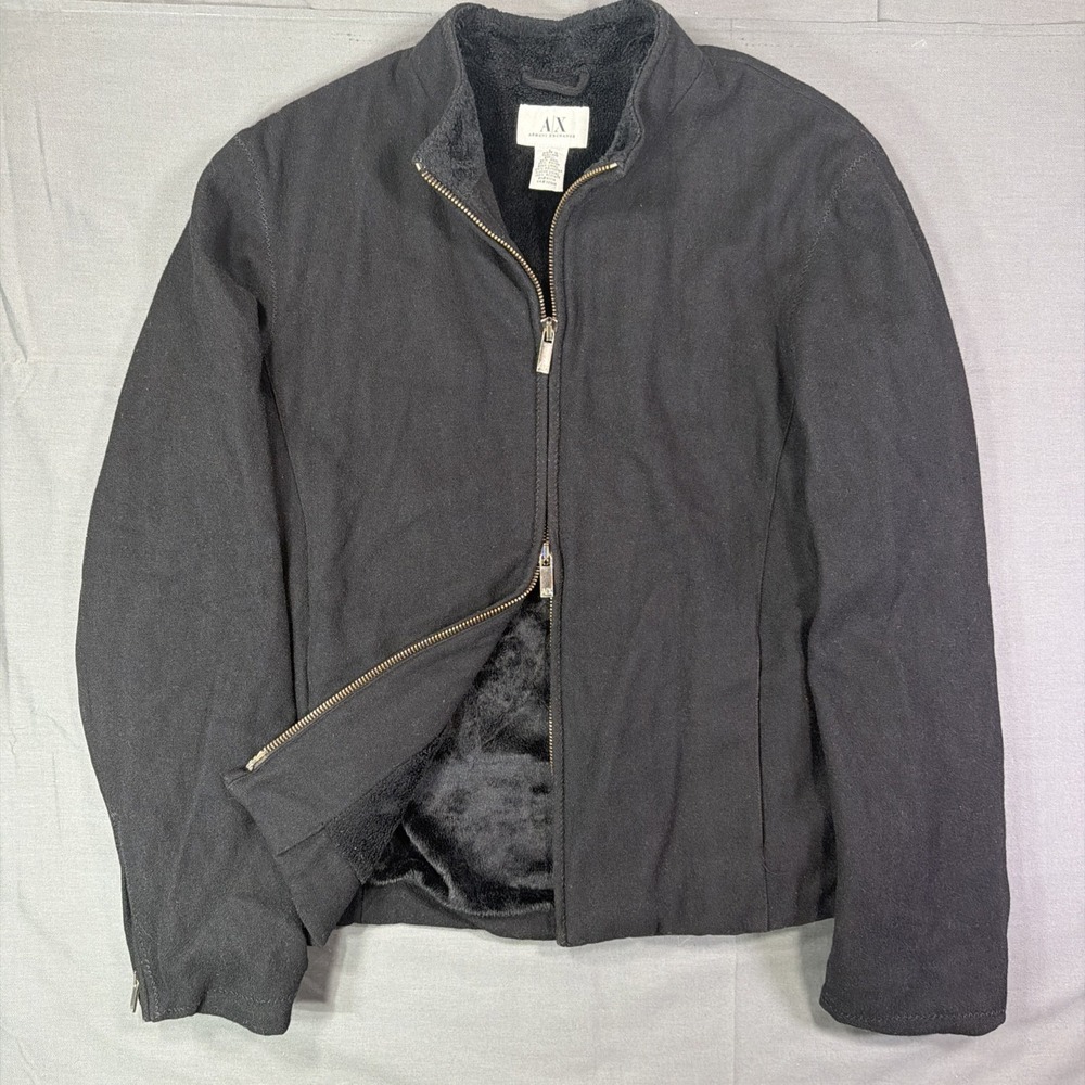 Armani Exchange Wool ZIPUP Jacket Fur Lined Black Size Large Double Zip